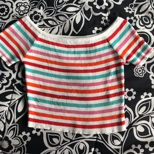 White crop top w color stripes